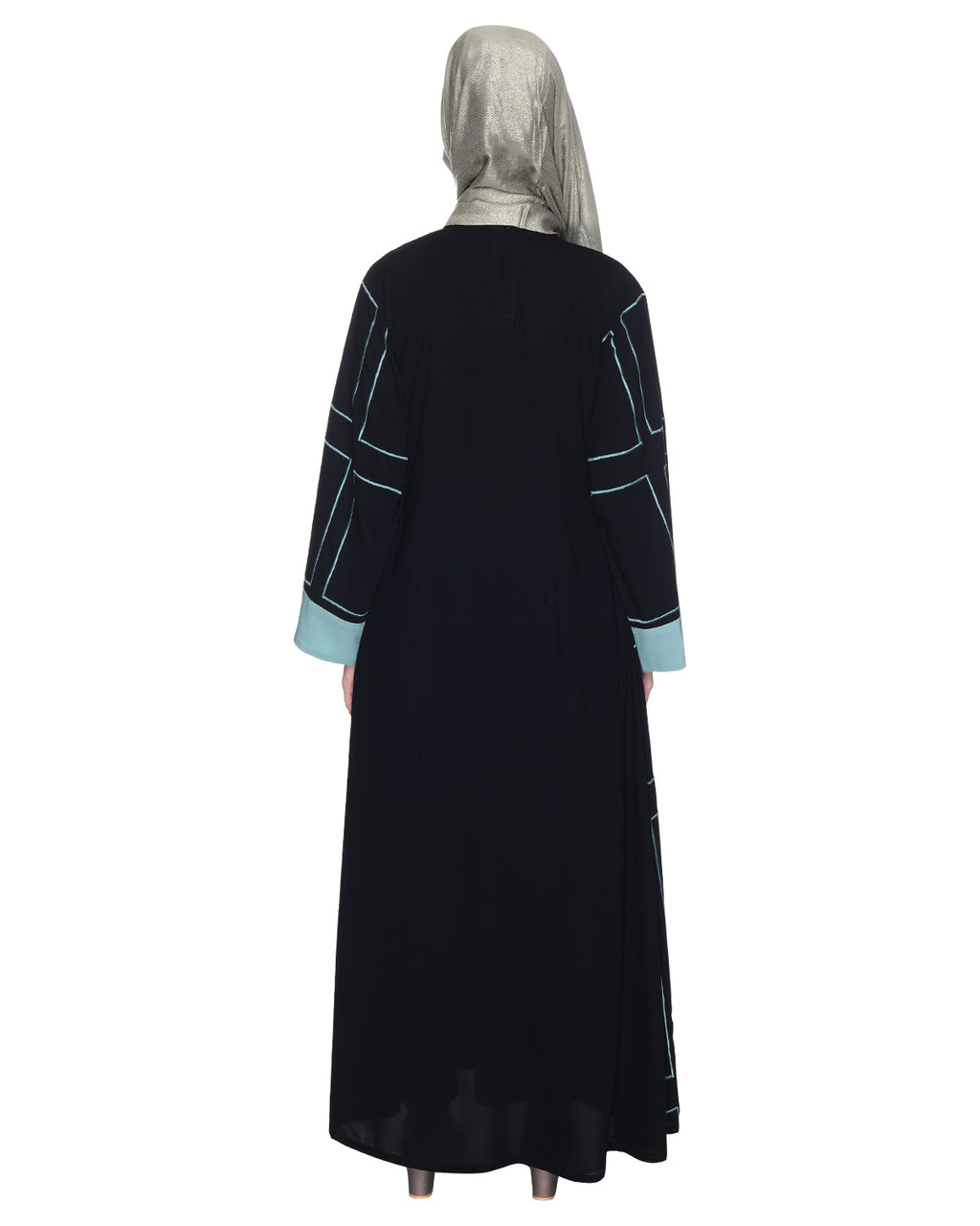 Designer Shrug Style Closed Abaya Black & Sea Green
