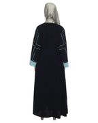 Designer Shrug Style Closed Abaya Black & Sea Green