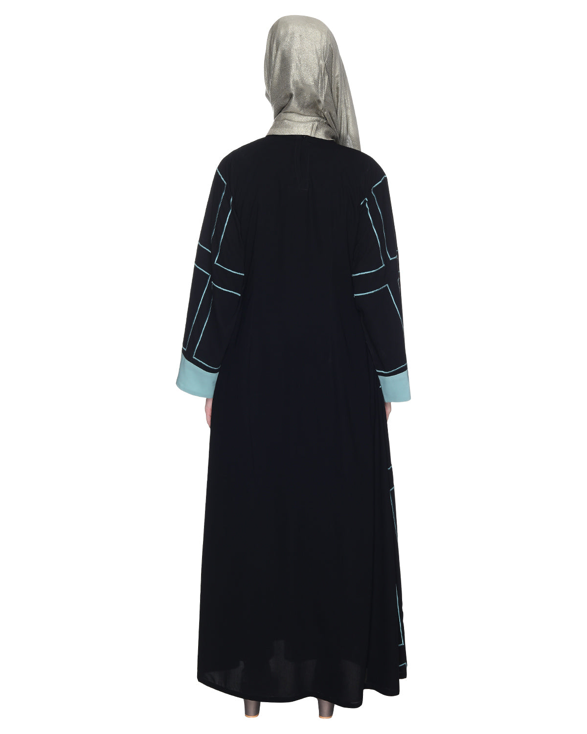 Designer Shrug Style Closed Abaya Black & Sea Green