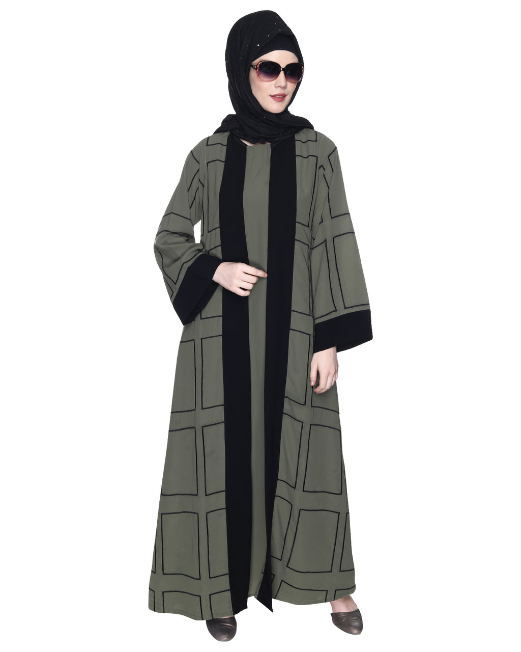 Designer Shrug Style Closed Abaya Dead Mint & Black