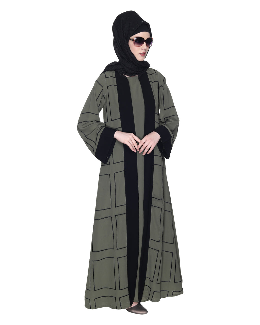 Designer Shrug Style Closed Abaya Dead Mint & Black