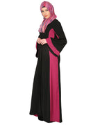 Black And Magenta Stylish Abaya Black
