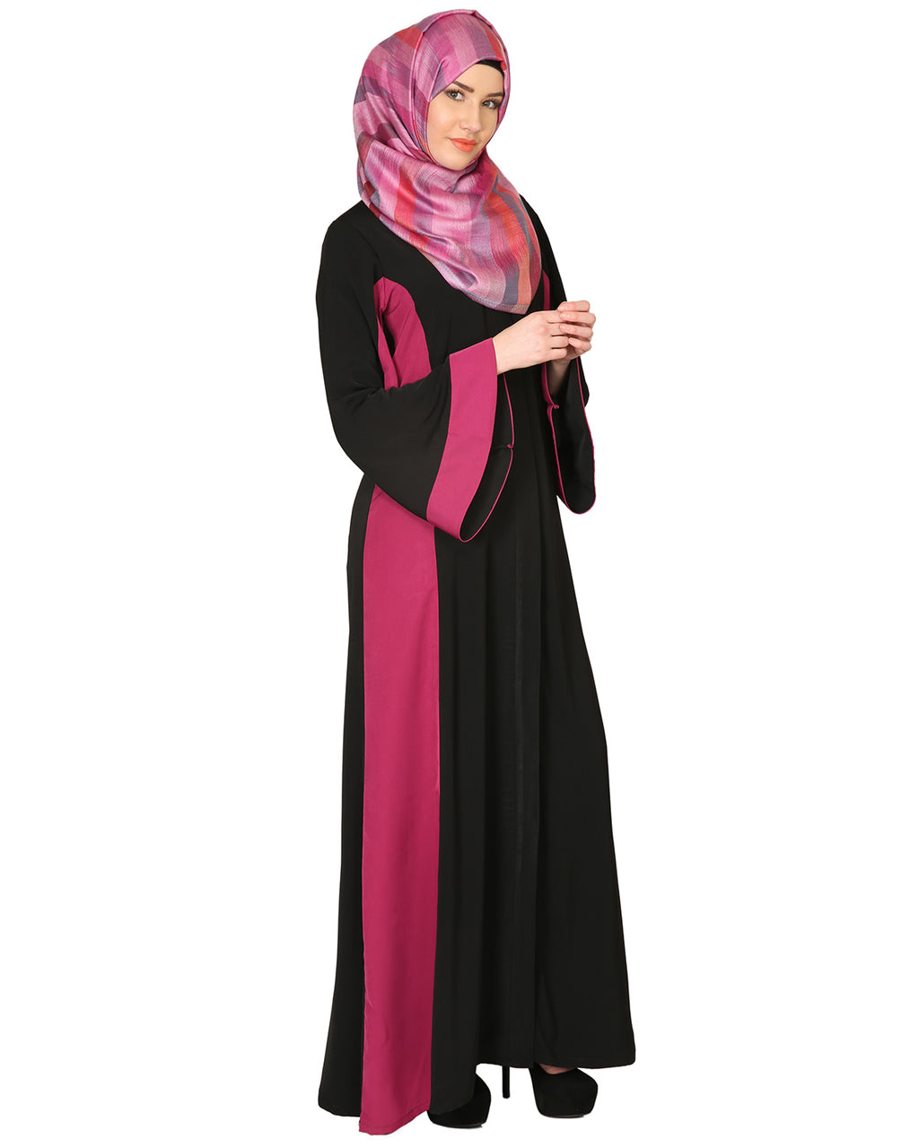 Black And Magenta Stylish Abaya Black