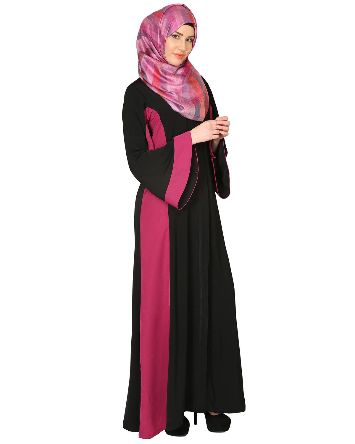 Black And Magenta Stylish Abaya Black