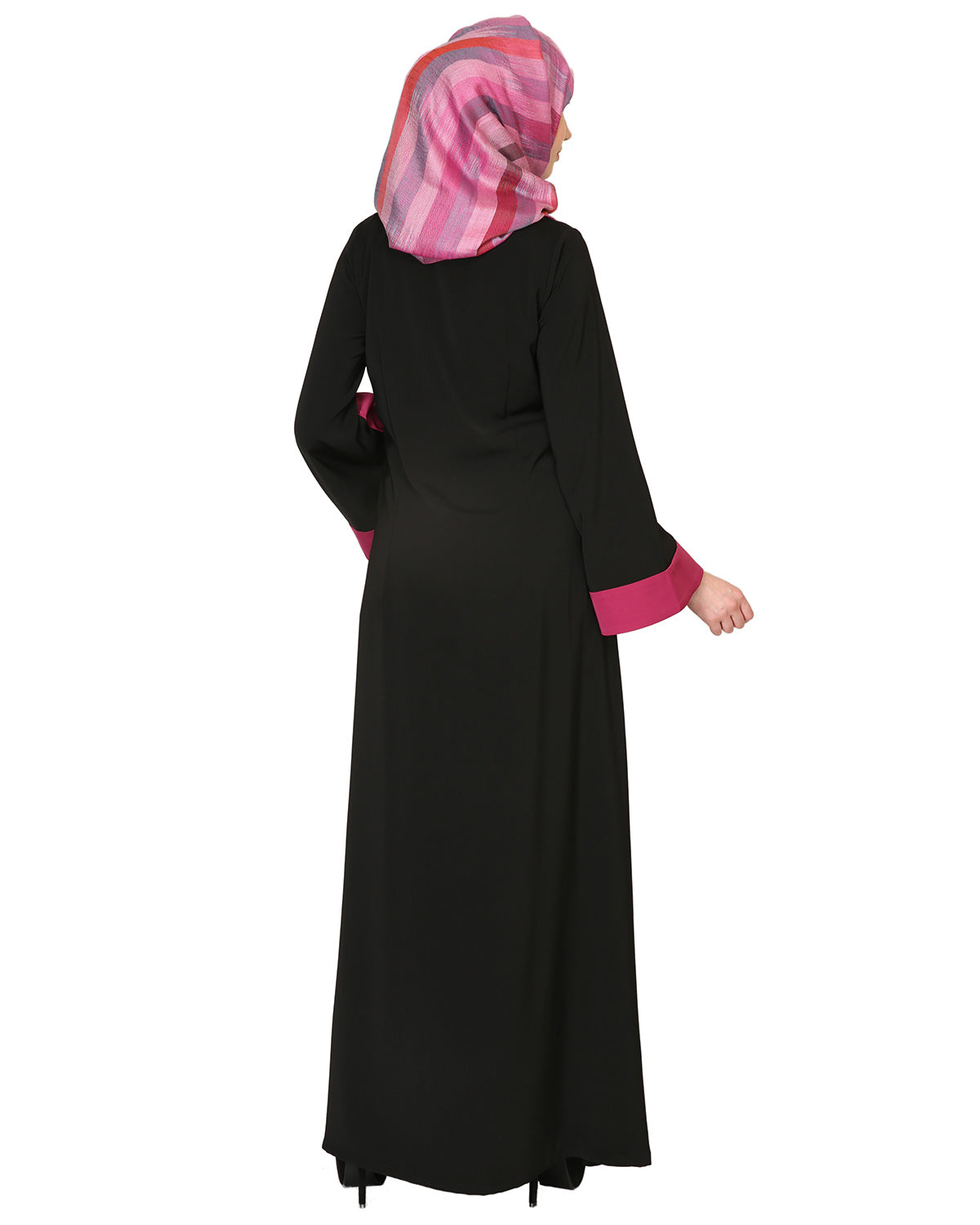 Black And Magenta Stylish Abaya Black