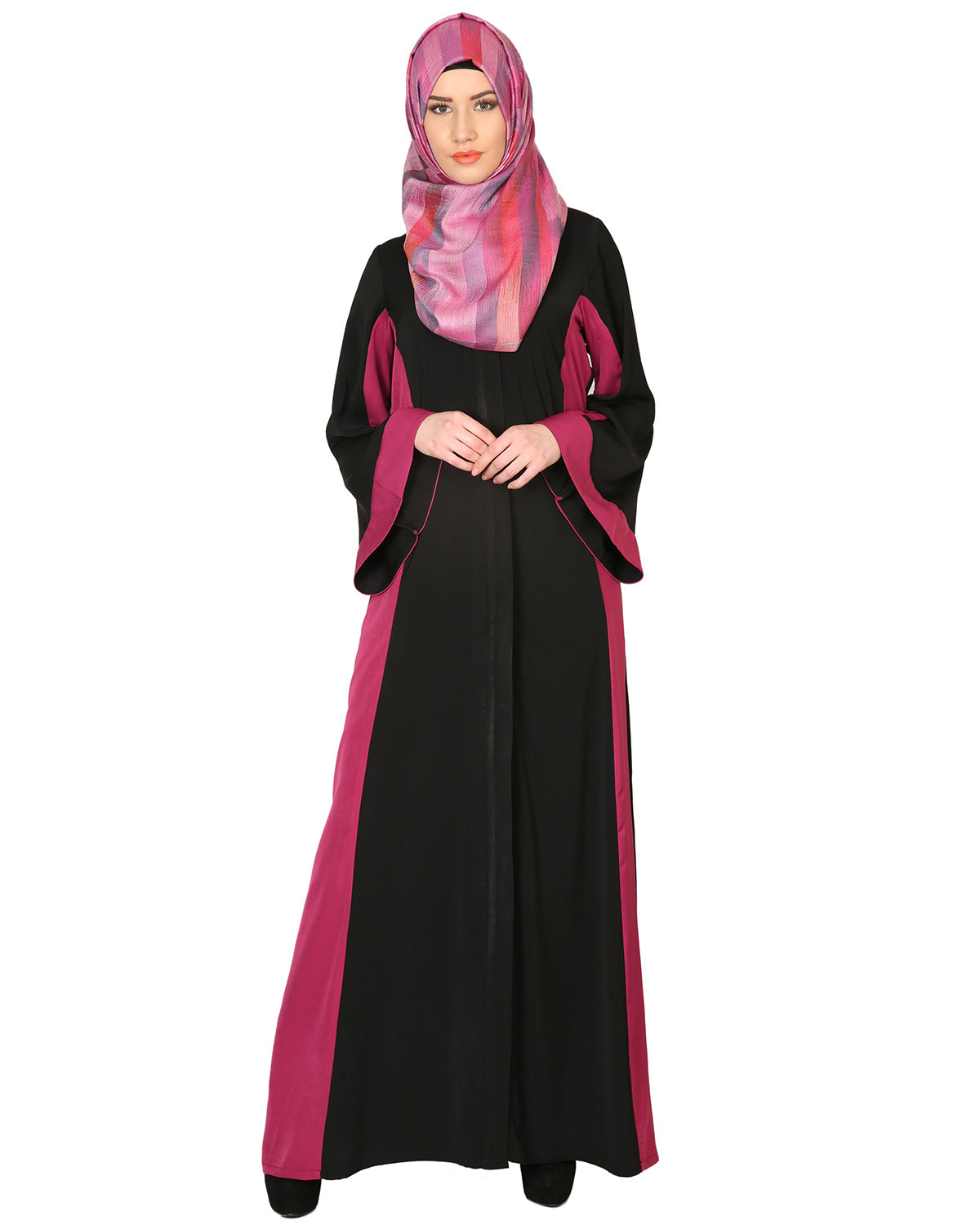 Black And Magenta Stylish Abaya Black