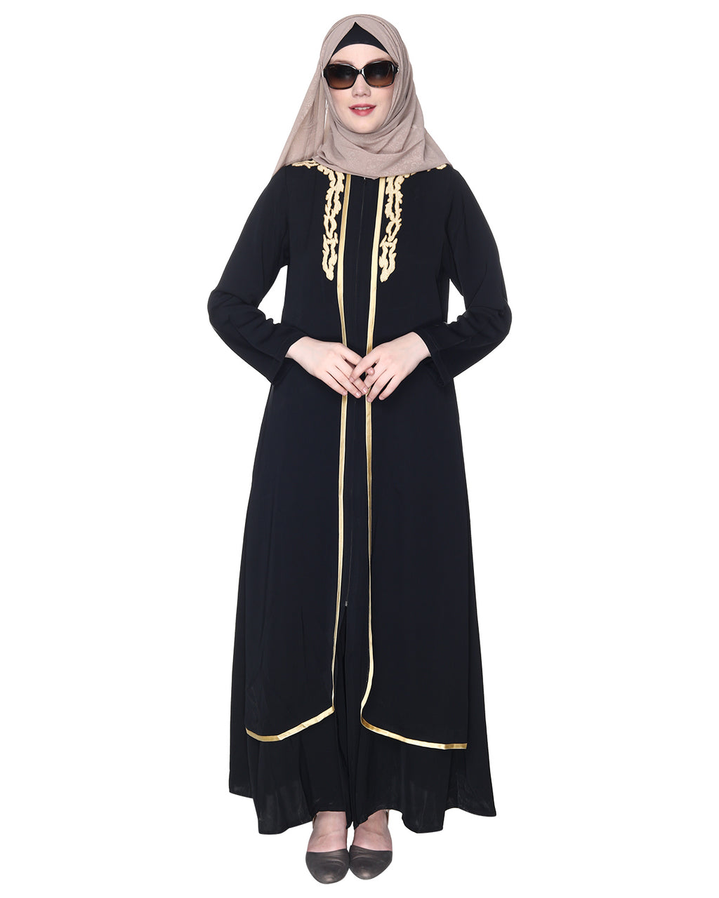 Regal Abaya With Gold Embroidery Black