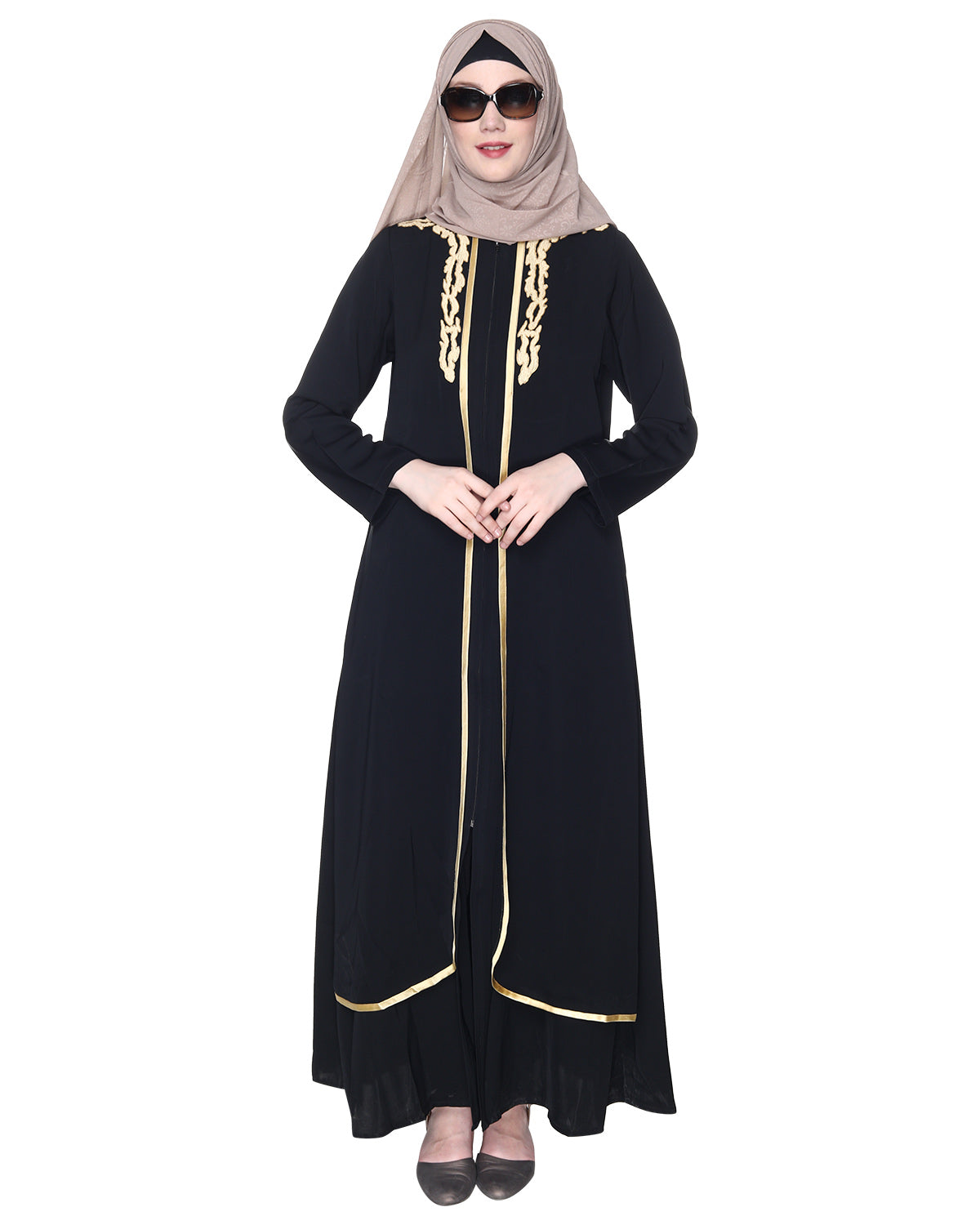Regal Abaya With Gold Embroidery Black