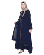 Regal Abaya With Gold Embroidery Navy