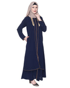 Regal Abaya With Gold Embroidery Navy