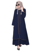 Regal Abaya With Gold Embroidery Navy