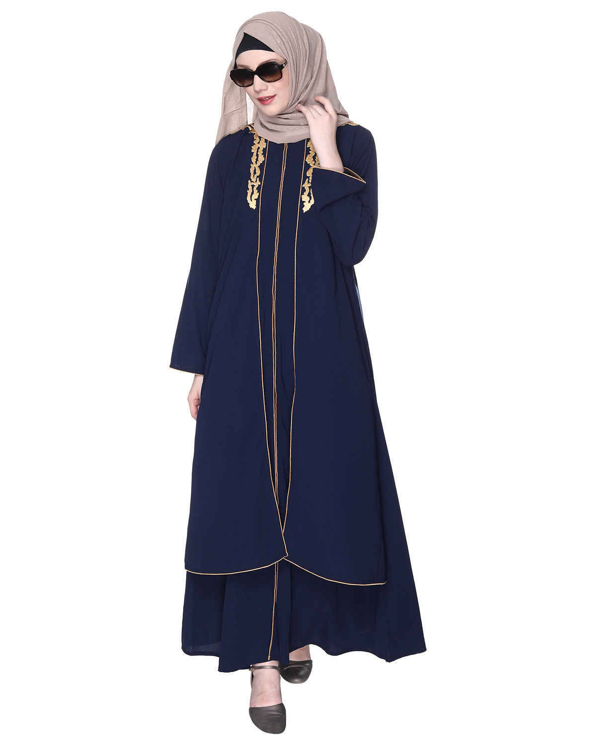 Regal Abaya With Gold Embroidery Navy