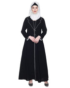 Stylish Coat Style Abaya With White Piping Purple