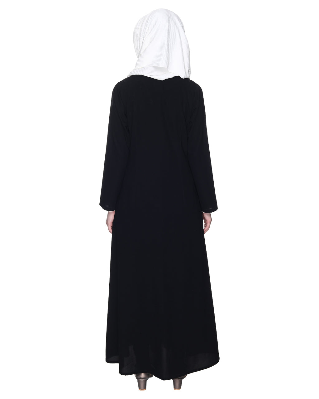 Stylish Coat Style Abaya With White Piping Black