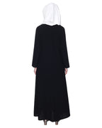 Stylish Coat Style Abaya With White Piping Black