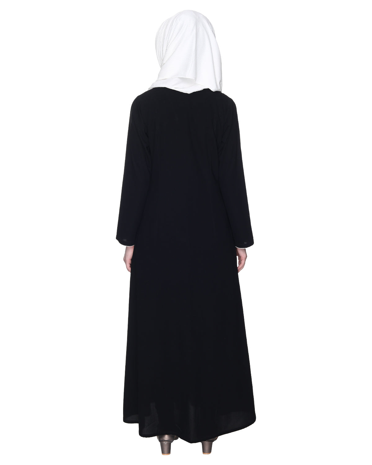 Stylish Coat Style Abaya With White Piping Black