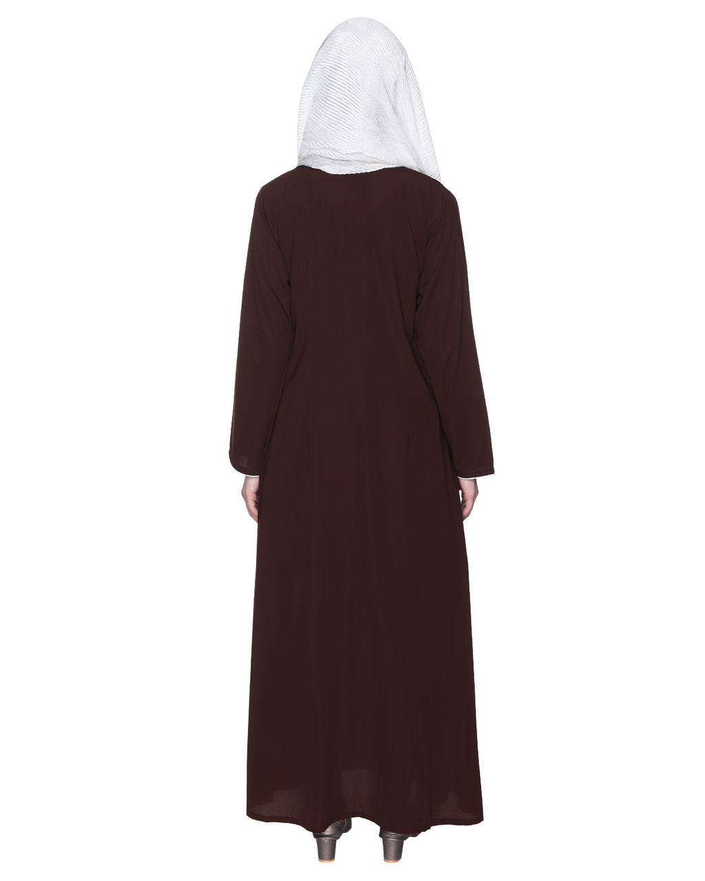 Stylish Coat Style Abaya With White Piping Brown