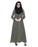 Stylish Coat Style Abaya With White Piping Brown