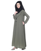 Stylish Coat Style Abaya With White Piping Dead Mint