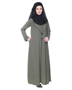 Stylish Coat Style Abaya With White Piping Dead Mint