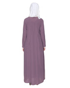 Stylish Coat Style Abaya With White Piping Purple