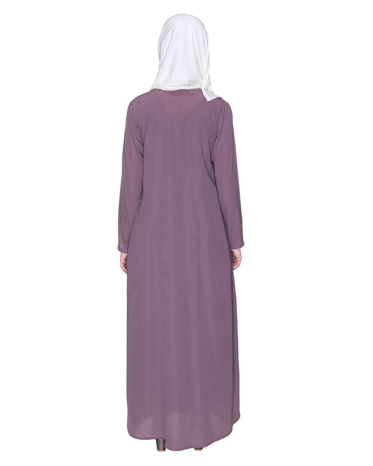 Stylish Coat Style Abaya With White Piping Purple