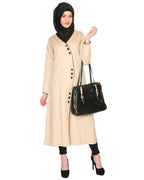 Mid-Calf Coat Style Abaya with Black Detailing Beige