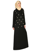 Cowl Neck And Elegant Crystal Hand Embroidered Abaya Black