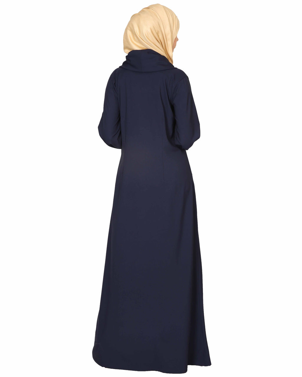 Cowl Neck And Elegant Crystal Hand Embroidered Abaya Navy Blue