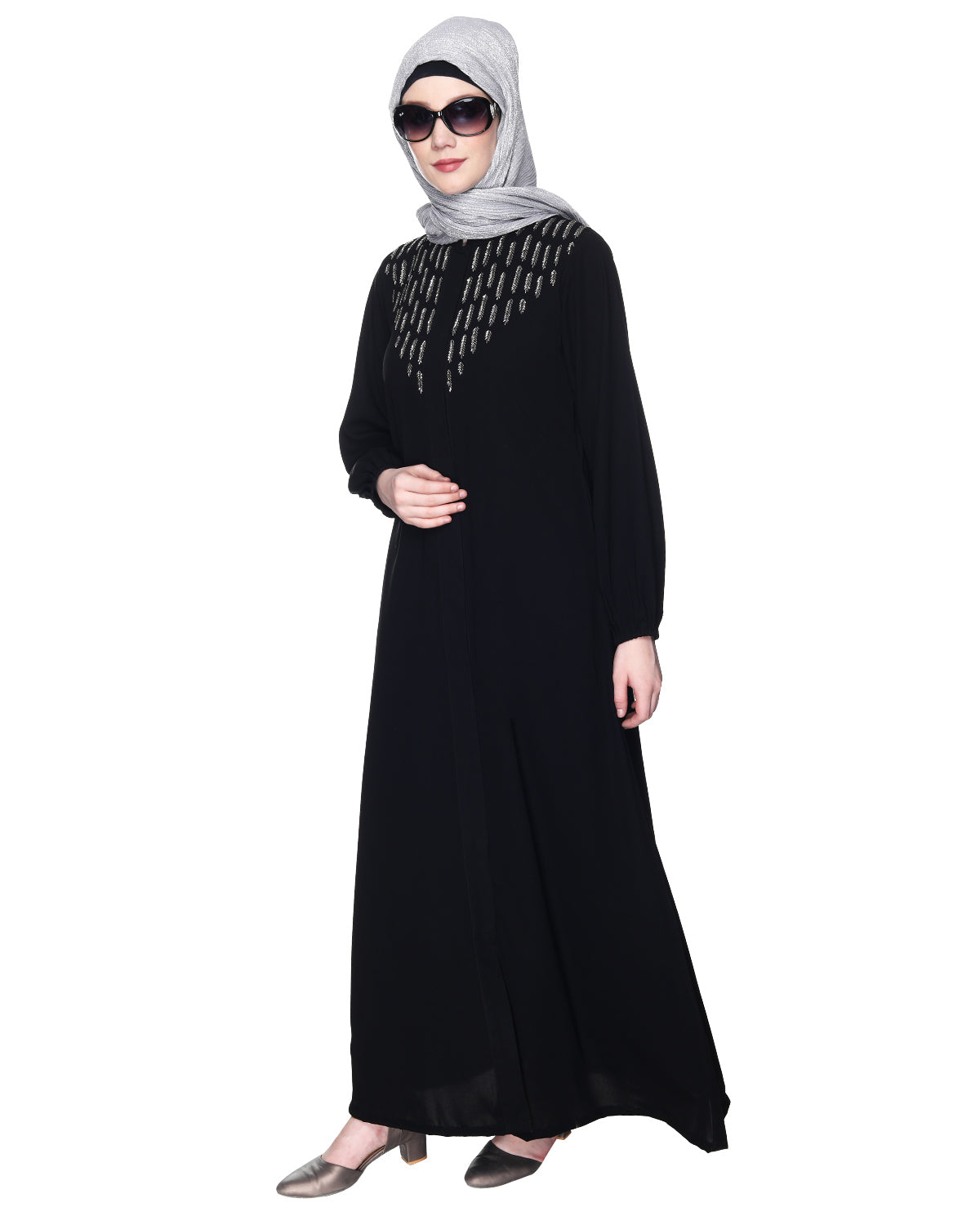 Abaya With Flashy Metallic Beads Embroidery Black