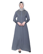Abaya With Flashy Metallic Beads Embroidery Grey