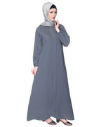 Abaya With Flashy Metallic Beads Embroidery Grey