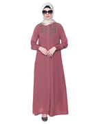 Abaya With Flashy Metallic Beads Embroidery Onion Pink