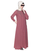Abaya With Flashy Metallic Beads Embroidery Onion Pink