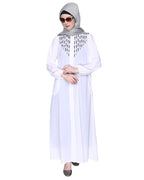 Abaya With Flashy Metallic Beads Embroidery White