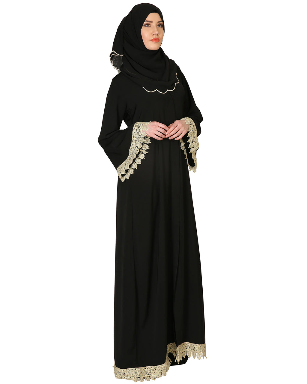 Classic Black Abaya With Gold Trimmings Black