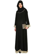 Classic Black Abaya With Gold Trimmings Black