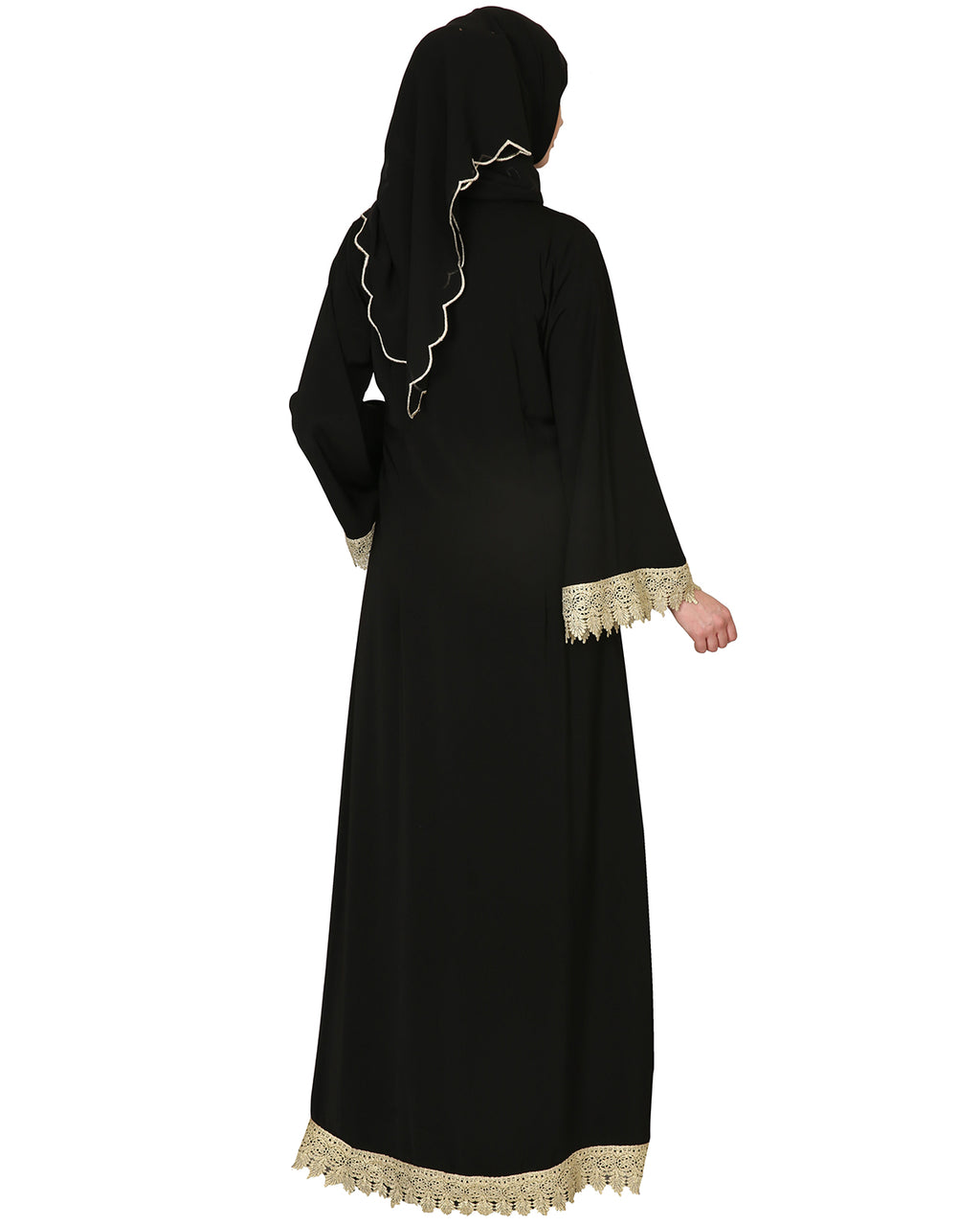 Classic Black Abaya With Gold Trimmings Black
