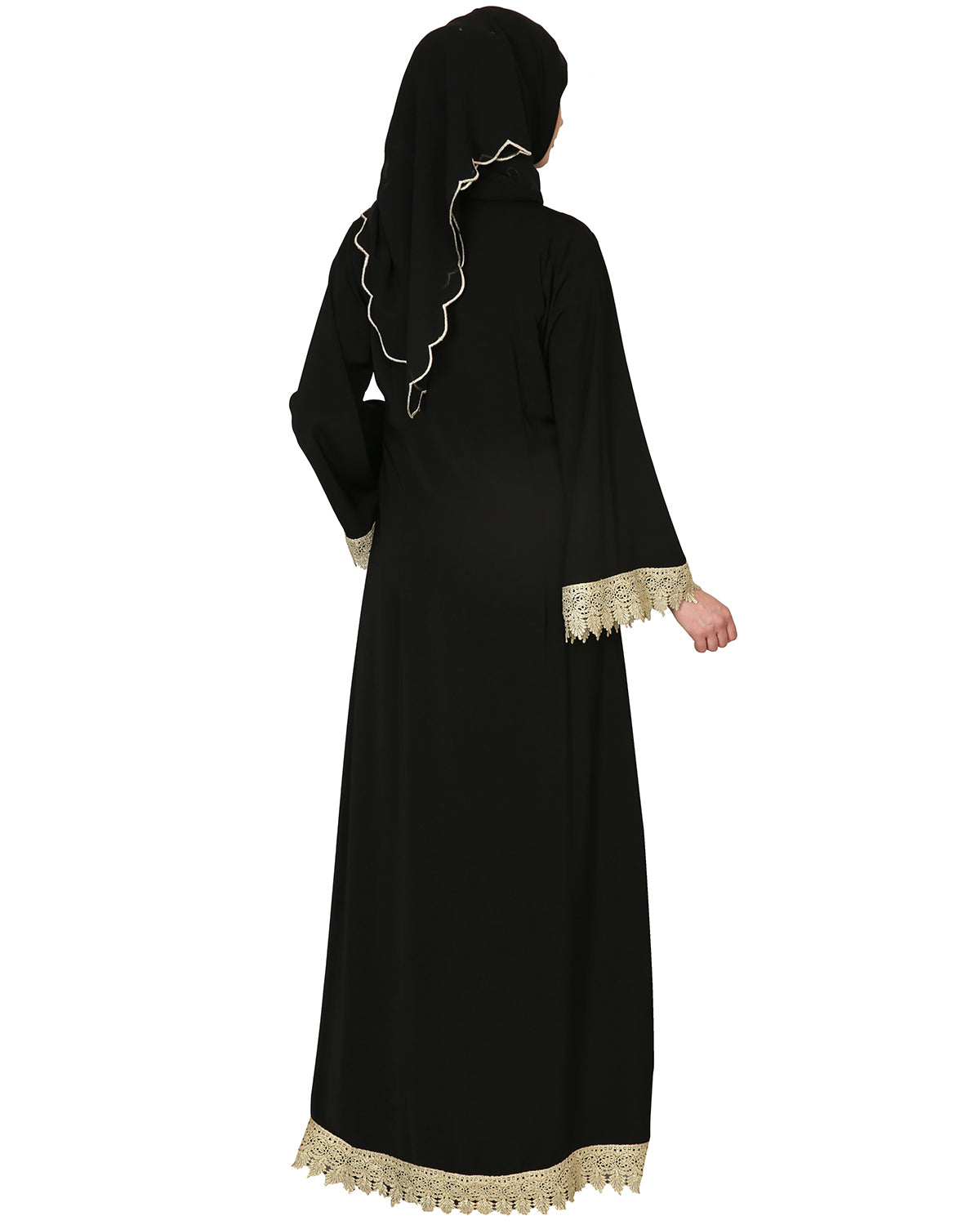 Classic Black Abaya With Gold Trimmings Black