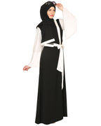 Double Layered Pearl Embellished Sleeves Abaya Black