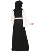 Double Layered Pearl Embellished Sleeves Abaya Black