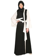 Double Layered Pearl Embellished Sleeves Abaya Black