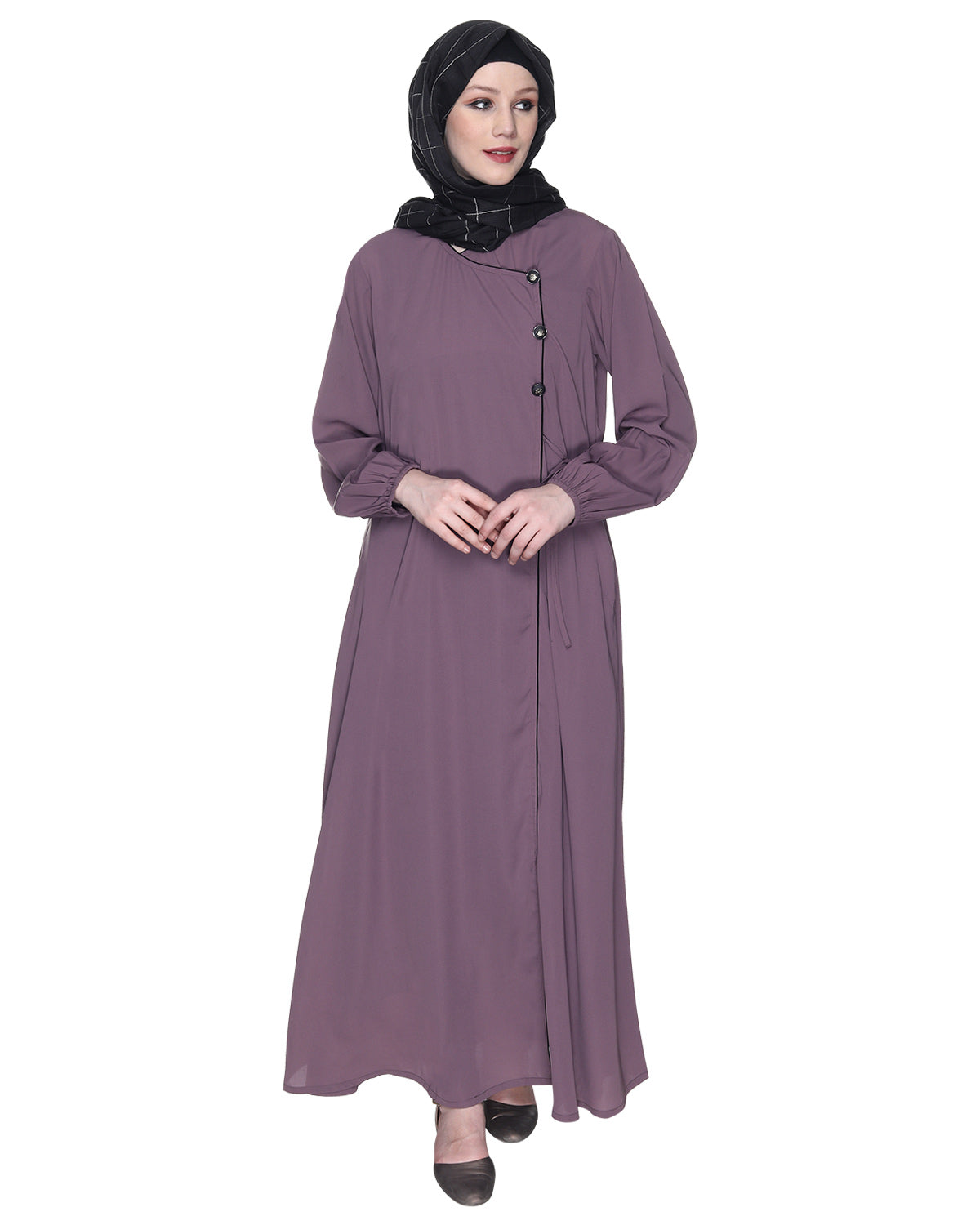 Angrakha Style Black Abaya Purple