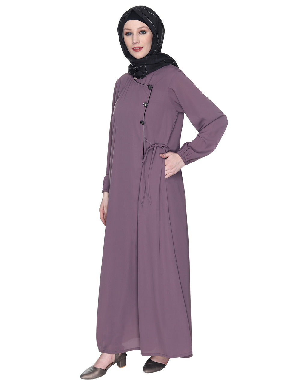 Angrakha Style Black Abaya Purple