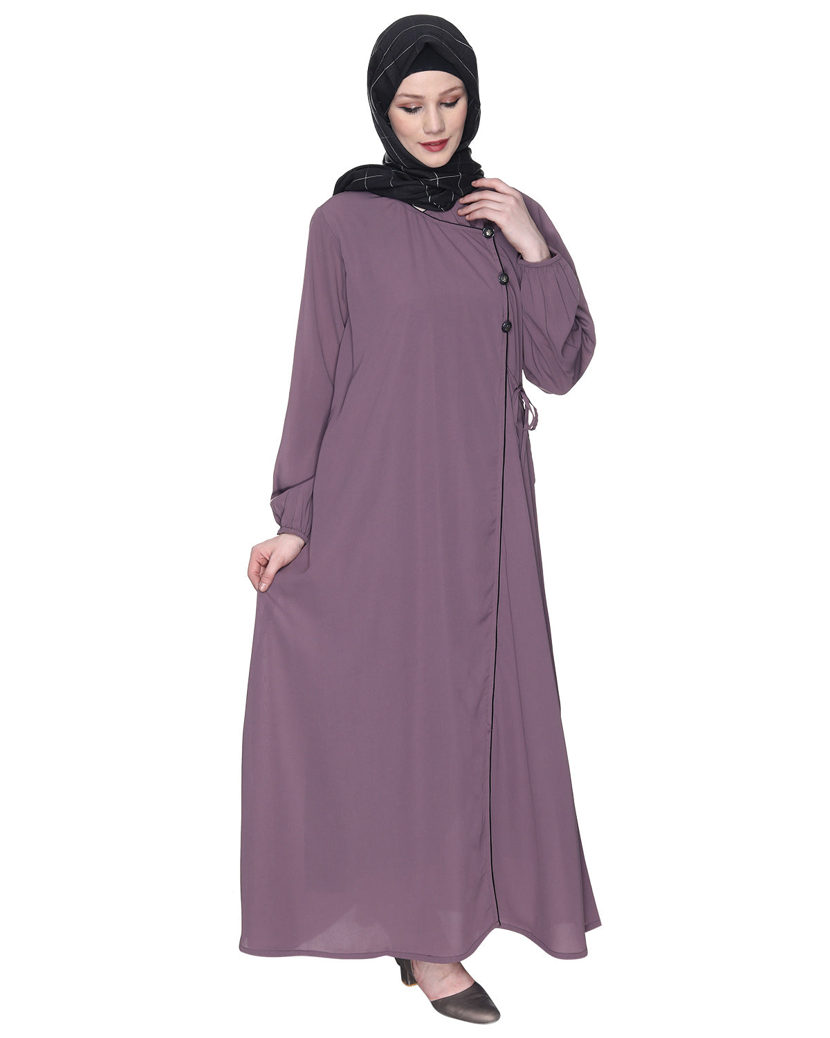 Angrakha Style Black Abaya Purple
