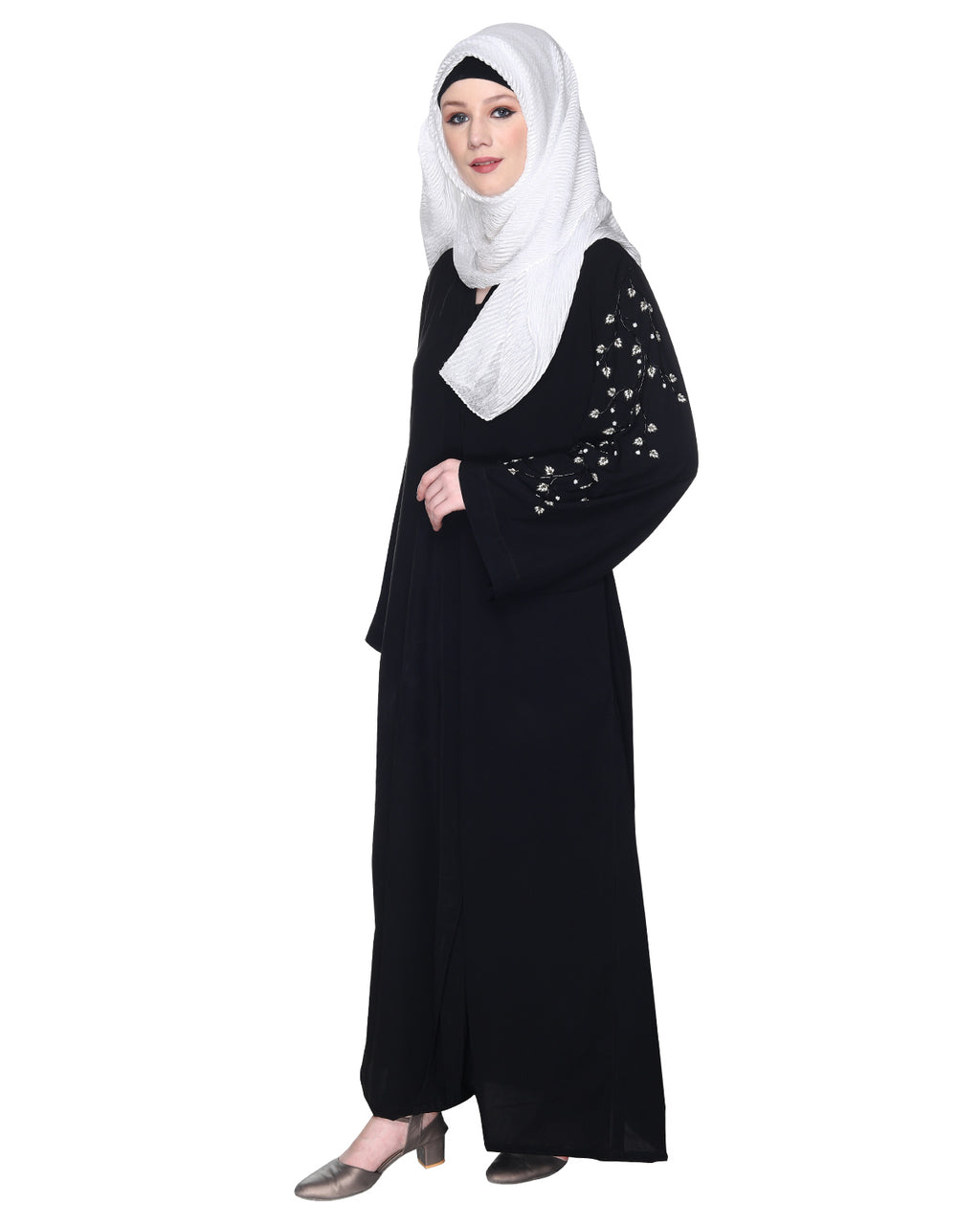 Enchanting Abaya With Sparkling Hand-Embroidered Sleeves Black