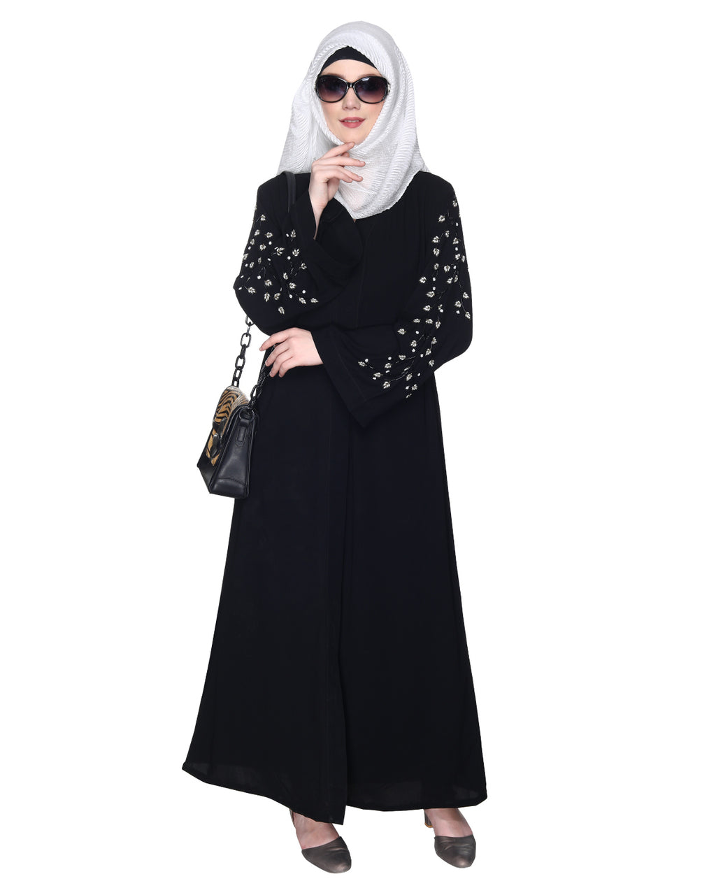 Enchanting Abaya With Sparkling Hand-Embroidered Sleeves Black