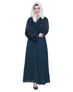 Enchanting Abaya With Sparkling Hand-Embroidered Sleeves Bottle Green
