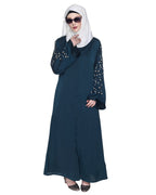 Enchanting Abaya With Sparkling Hand-Embroidered Sleeves Bottle Green
