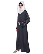 Enchanting Abaya With Sparkling Hand-Embroidered Sleeves Dark Green